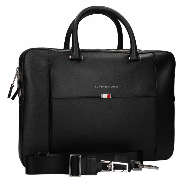 Férfi bőr üzleti laptop táska Tommy Hilfiger Art - fekete 