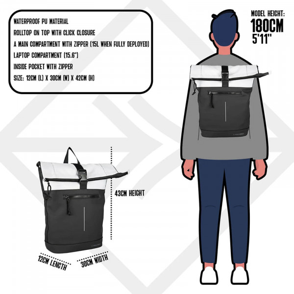 Nagyméretű divatos hátizsák New Rebels Beckha - szürke-fekete